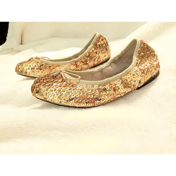 Sam Edelman Gold Sequin Ballet Flats Embellished Bow Sparkle Party Shoes Girls 2 - Picture 4 of 13